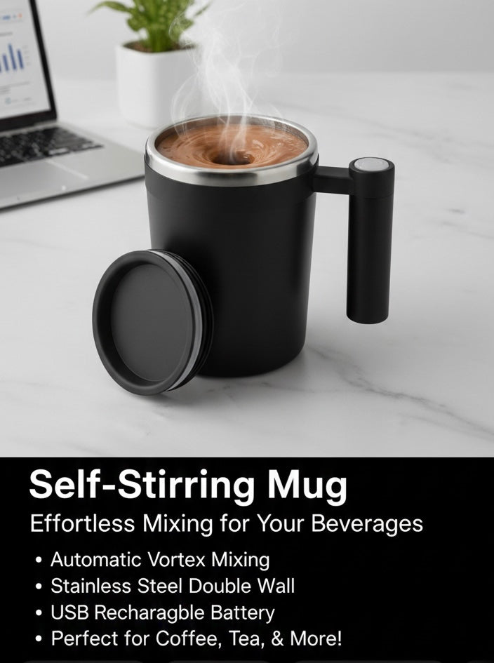 ☕✨ Self-Stirring Rechargeable Coffee Mug – One Touch Perfect Mix!