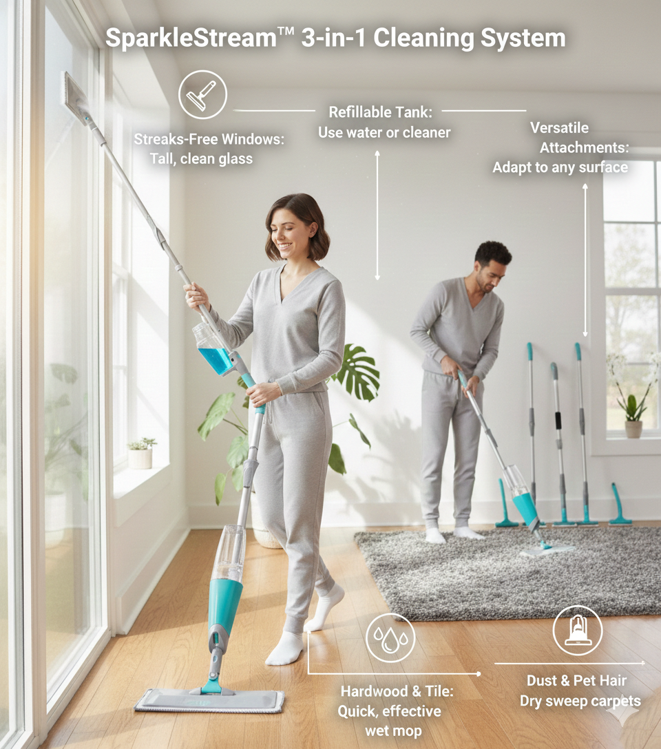 Sparkle Stream™ 360° All-in-One Spray Mop