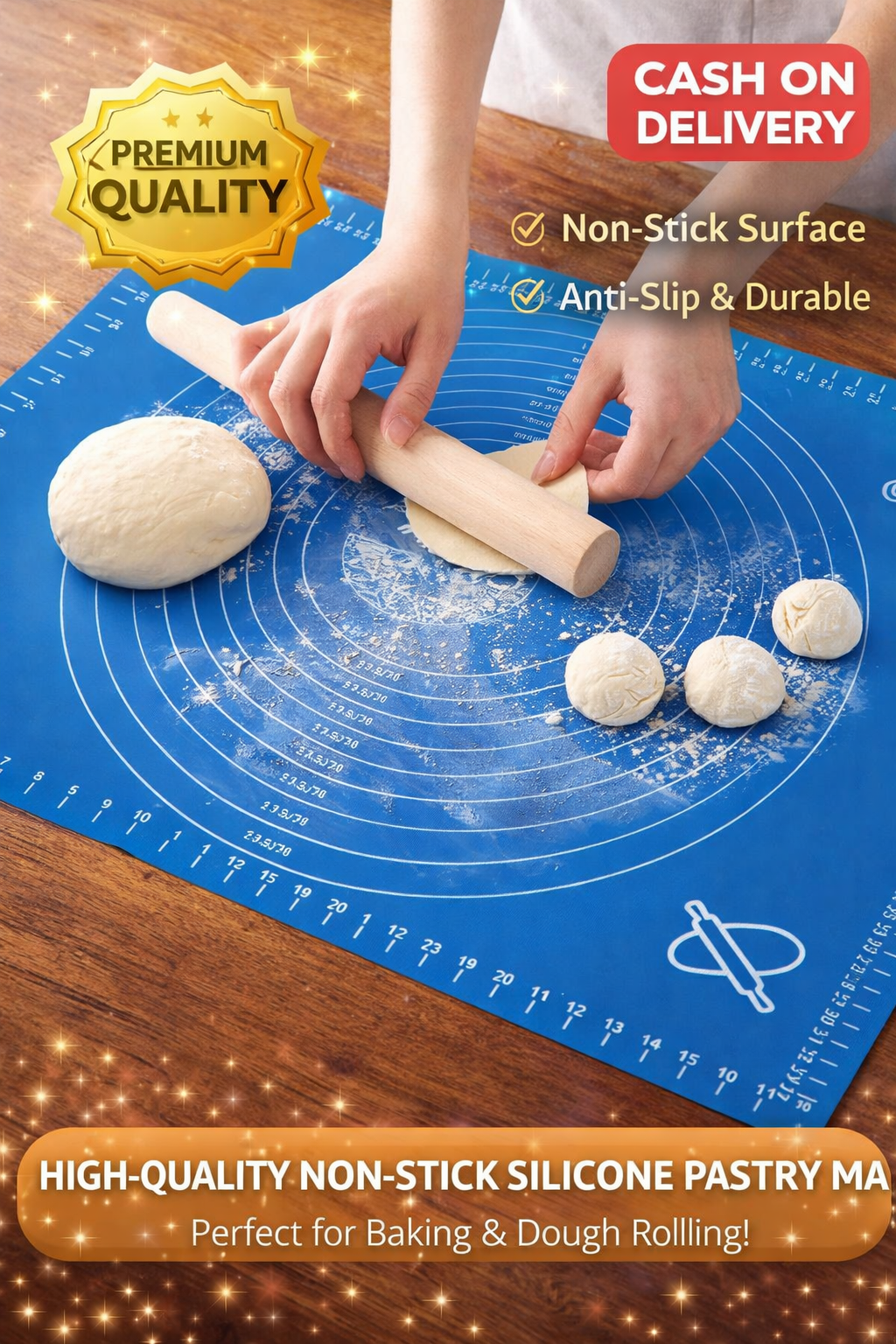 Non-Stick Baking Mat with Measurement Guide – Perfect for Pizza, Dough, and More
